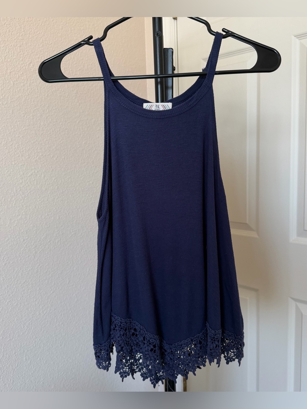 Pink Rose womens small navy blue lace tank top loose flowy bohemian festival y2k